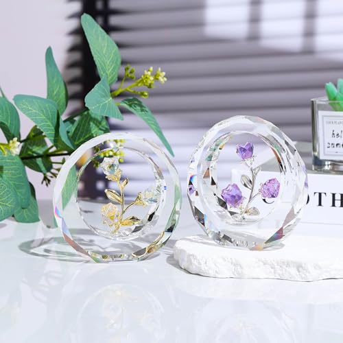 Figurine de rose violette en cristal de haute précision faite main