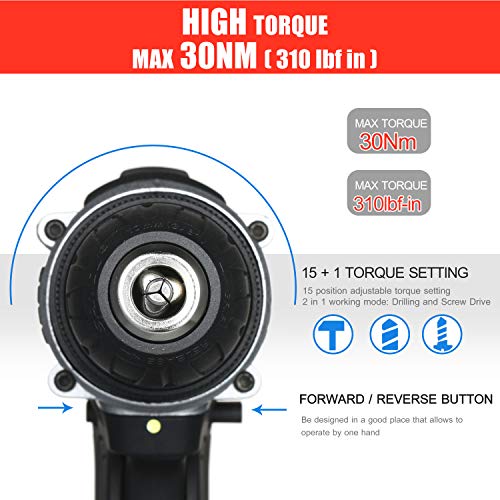 Geevorks Kabellose Bohrmaschine, 21 V, 2 Geschwindigkeiten, komplett aus Kupfer, kabellose elektrische Bohrmaschine mit… – Bild 6