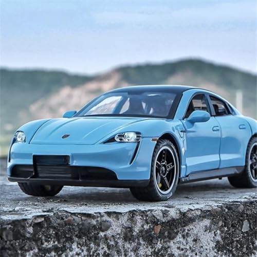 Image of Porsche Taycan 1:32 Scale Exclusive Alloy Metal Pull Back Die-cast Car Model with Sound Light Mini Auto Toy for Kids (Blue)