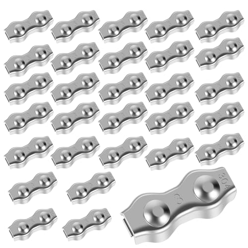 US 30Pcs M3 Stainless Steel Wire Rope Clips Rust Resistant Double Bolt Wire Cable Clamps Multipurpose 2 Post Poly Rope Connectors for Anchoring Fitness Equipment(silver)