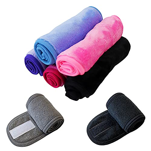 Tidyze Reusable Makeup Remover Cloth - Bundle with Spa Headband - 7 Pack Just Add Water 15.75” X 7.87” Microfiber Make up Erasing Towel for All Skin