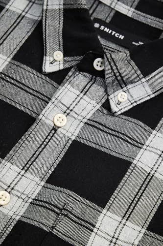 Image of SNITCH Men Casual Plus Size Shirt | Regular Fit Long Sleeve Spread Collar Plaid Pattern | 100% Cotton & Breathable Dobby Fabric for Casual Office Wear & Stylish Everyday Use