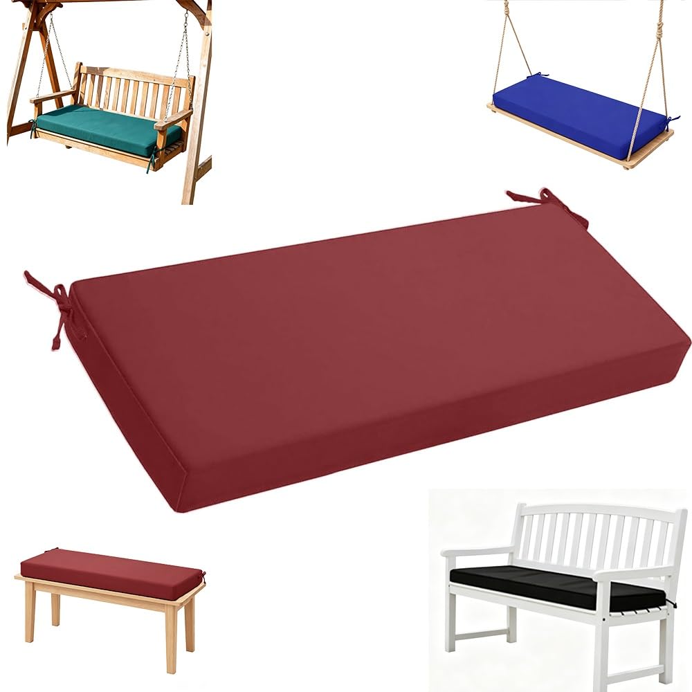 Coussin de banc extérieur imperméable 150x46 rouge pour assise dure