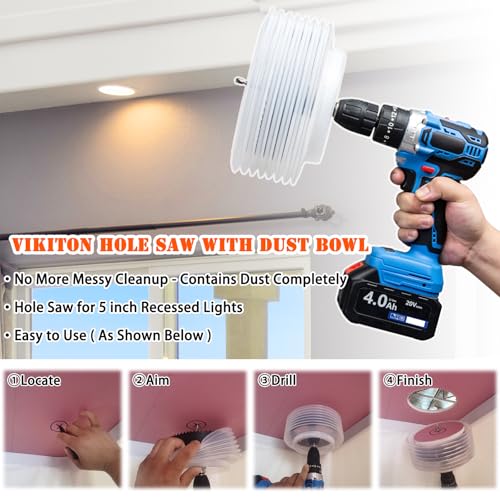 Image of 5-1 /8 Hole Saw for Recessed Lights, 5.1 Inch Hole Cutter with Dust Bowl Catcher for Led Recessed Lighting 5 Inch and Wood Metal Drywall, Bi-Metal Construction, Black