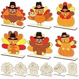 12 Pcs Color Your Own Thanksgiving Turkey Tabletop Sign Thanksgiving Wooden Painting DIY Turkey Ornaments Crafts for Kids Thankful Paint Unfinished Decor Home Activities Party Decorations Craft