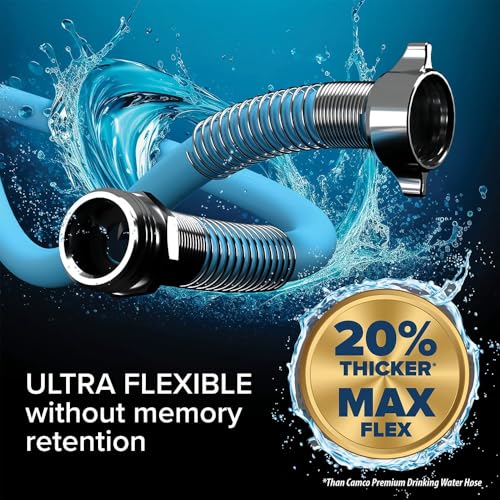 Image of Camco EVOFlex 10-Ft RV Drinking Water Hose - Features Extra Flexible Design w /Stainless Steel Strain Relief Ends - Lead-Free, BPA-Free and Phthalate-Free - 5 /8 inch Inside Diameter (22592)