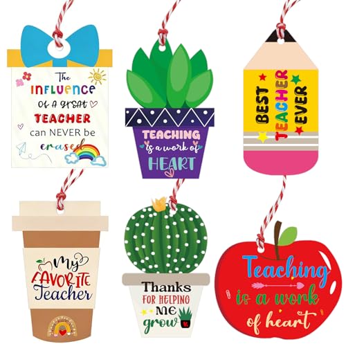 GLMFAD Teacher Appreciation Gift Tags 60Pcs Thank You Teacher End of Year Gift Tags Appreciation Week Lables with String Graduation School Holiday Party Supplies