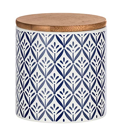 WENKO 54094100 Lorca Storage Box with Bamboo Lid, Capacity: 0.45 L, Ceramic, 10 x 10 x 10 cm, Blue/White, 0,45 L - Image 2
