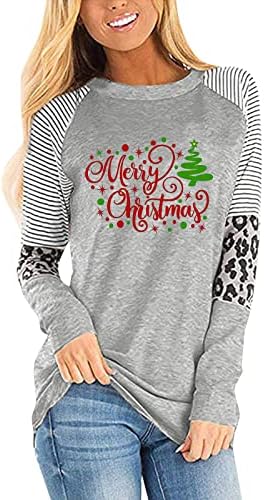 Árbol de Navidad Sudaderas Mujeres Casual O Cuello Leopard Empalme Impresión Top Manga Larga Tops de Manga Larga para Mujeres Trabajo Casual Tamaño Más