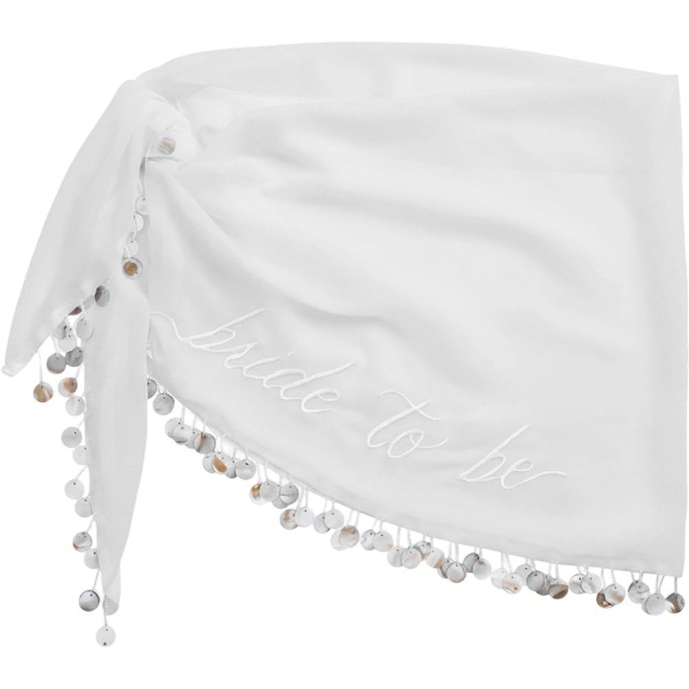 Pareo bordado de novia para despedida de soltera en color blanco con falda de playa
