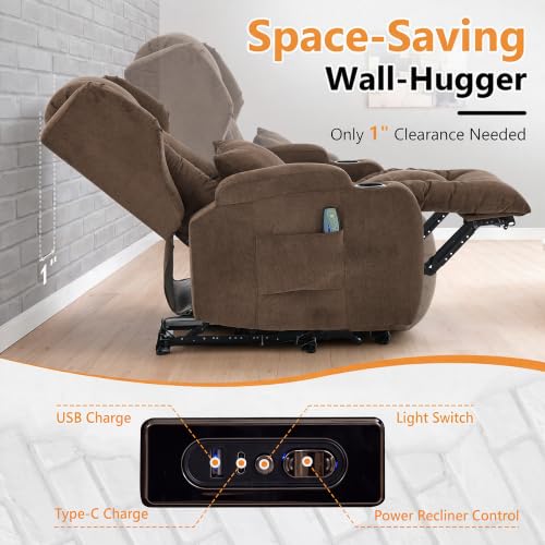 Image of Wall Hugger Power Recliner Chair Set of 2, Overstuffed Home Theater Seating w /Heat Massage Electric Movie Gaming Sofa Reclining Sleeper Chair with LED Light /Lumbar Pillow /Cup Holders
