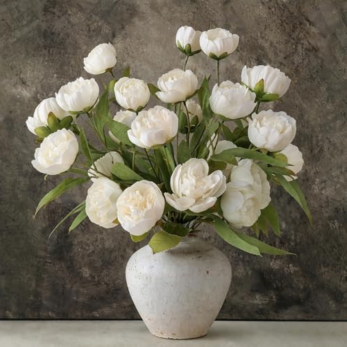 Floroom 6 Pcs Ivory Faux Silk Peony Artificial Flowers 27 Long Stem Peonies Bulk White Fake Flower Branches for Vases DIY Wedding Bouquet Centerpieces Floral Arrangements Fillers Home Decor
