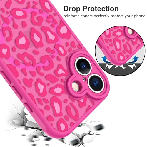 Image of KANGHAR Case for iPhone 17 Hot Pink Leopard Printed Pattern | [Compatible with Magsafe] Cute Cheetah Protective Magnetic Case for Girls Women 6.3 inch