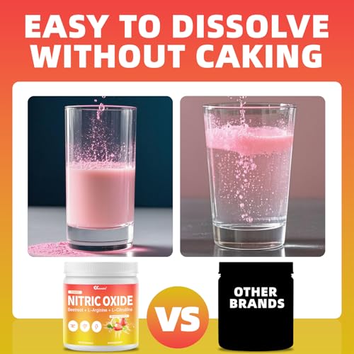 Image of Nitric Oxide Supplement - 180g Nitric Oxide Powder with Beetroot Powder, L-Arginine & L-Citrulline - Energy Support for Women & Men - Strawberry Lemon Flavor - 25 Days Supply