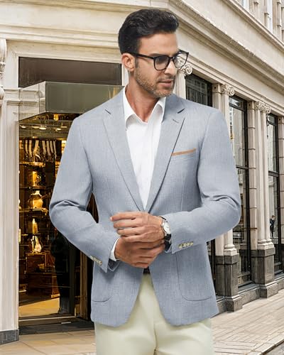 WULFUL Men's Sport Coats Blazers Linen Cotton Blazer Regular Fit One Button Suit Jacket with 2 Pockets4