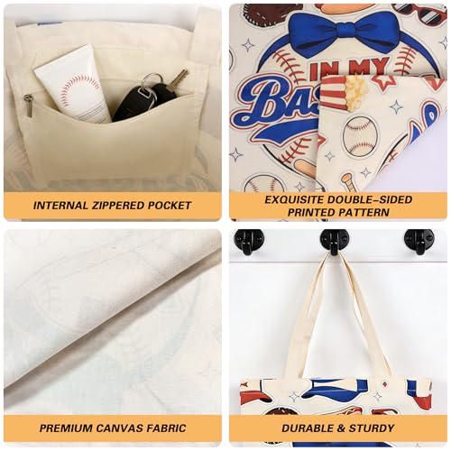 Bolso tote de lona grande yuboo para mamá fan de béisbol miniatura 4