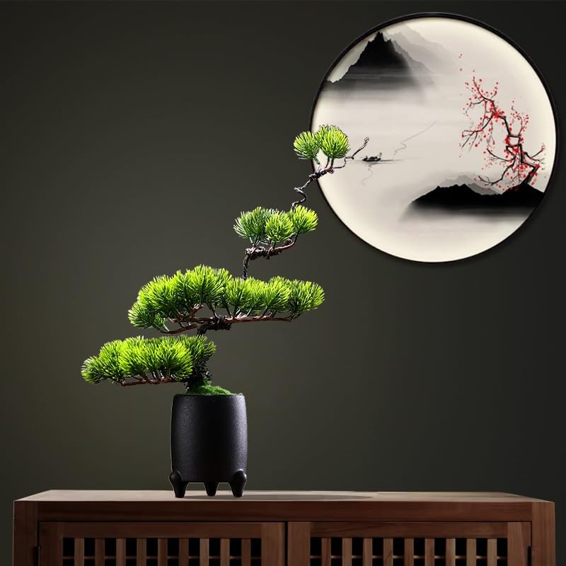 Árbol bonsái Artificial pequeño de Estilo Chino, simulación de Pino acogedor, bonsái para El hogar, Sala de estar, entrada, restaurante, adornos creativos de lujo en maceta, Plant