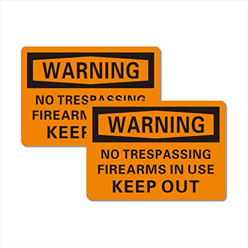 Beiyier (2-Pack) Warning No Trespassing Firearms in Use Keep Out Safety Sign Private Property Metal 10x14 Aluminum, Durable/Weatherproof Indoor or Outdoor Use for House and Business