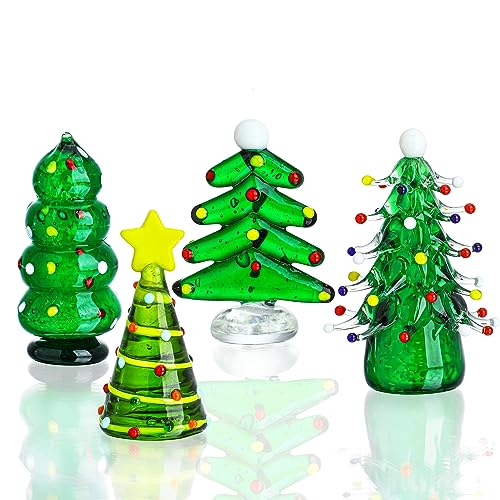 HDCRYSTALGIFTS Weihnachtsbaumfiguren-Set aus geblasenem Glas,...