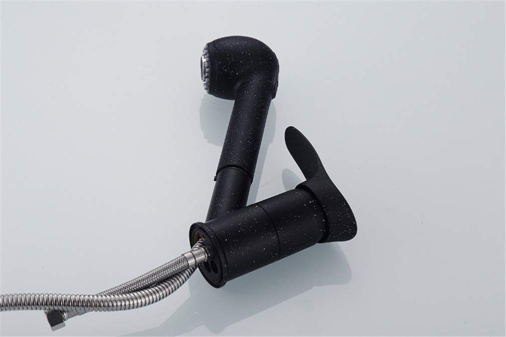 Grifos de Cocina Grifo de Cocina extraíble Giratorio de 360 Grados Grifo de Ahorro de Agua Grifo Mezclador de grúa de Lavabo Negro Pulido Grifo de latón de una Sola manija Montado