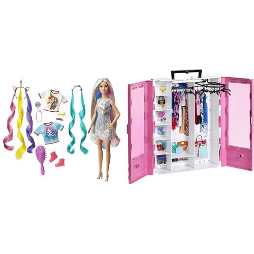 Immagine del prodotto Barbie Armadio Fashionistas Rosa con Accessori, Bambola non Inclusa & Bambola Capelli Fantasia A Tema Unicorni E Sirene con Accessori, Giocattolo Per Bambini 3+ Anni, GHN04