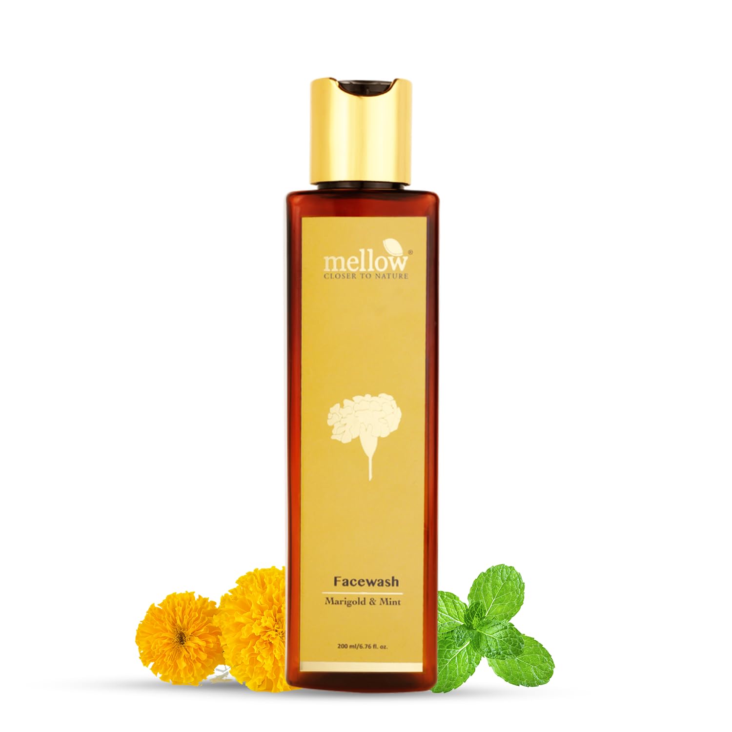 Mellow Herbals Ayurvedic Marigold & Mint Facewash (200ML) with Mint, Aloe Vera & Honey Extracts | For Soft Skin & Natural Glow | GMO, Paraben and Sulphate Free