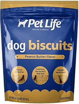 Pet Life Biscuits with Peanut Butter and Molasses Crunchy Dog Treats, 14.5 oz