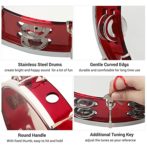 Tambourin double rangée rouge de 25,4 cm avec clé de réglage