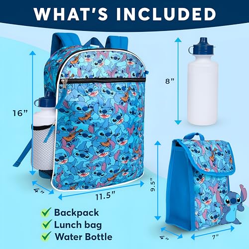 Image of Disney Lilo and Stitch Backpack for Kids, 16 Inch School Bookbag with Lunch Box, Reusable Water Bottle and Keychain, Use for Back to School Bag Pack, Lilo & Stitch Gifts for Girls and Boys