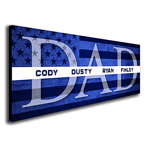Personal-Prints DAD & Children | Personalized Thin White Line Father's Day Stretched Canvas Art Gift | EMS & Physicians