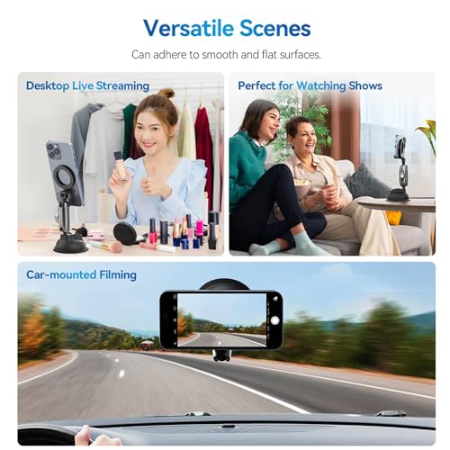 Image of TELESIN Magnetic Car Phone Holder with Suction Cup | 360 Adjustable Dashboard & Windshield Mount | Aluminum Phone Stand Compatible with MagSafe iPhones & Android Smartphones