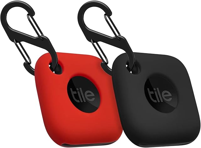 Aocar Silicone Case for Tile Mate 2022 Tracker, Soft Flexible Scratch Resistant Cover with Carabiner (2 Pack Black+Red)