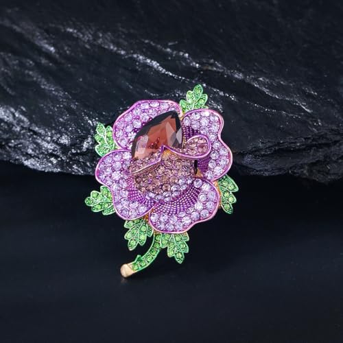 Image of Rhinestone Flower Brooches for Women Purple Flower Pins Dress Denim Jacket Clothes Pin Badge Wedding Party Jewelry Accessories Gift