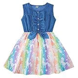 Enlifety Dress for Girls Size 7 8 Cowgirl Summer Sundress Sleeveless Denim Top Unicorn Dresses