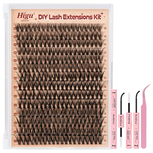Higu clace Juego de extensiones de pestañas, 280 unidades, extensiones de pestañas naturales 40D, juego de pestañas reutilizables, con pegamento y sellador y aplicador (10 – 18 mm)