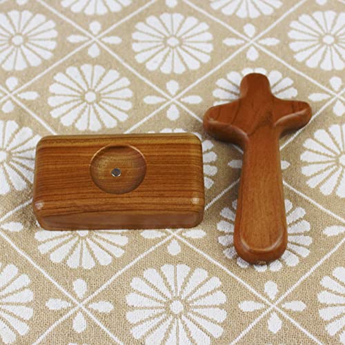 Croix debout bois chrétienne statue décoration table marron