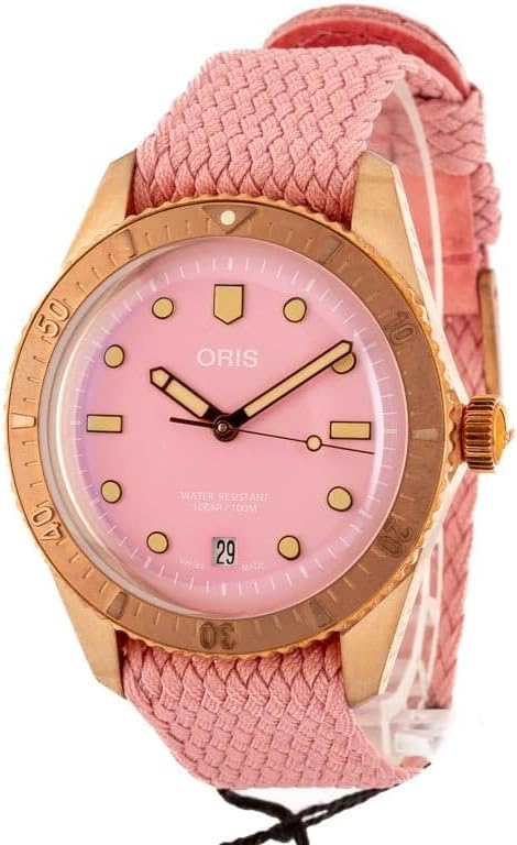 Oris Divers Sixty-Five Bronze Pink Dial &amp; Textile Strap Unisex Watch - Model Number: 01 733 7771 3158-07 3 19 04BRS