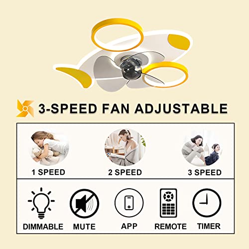 Ventilateur de plafond avion LED 90W dimmable avec télécommande pour chambre enfant - 7