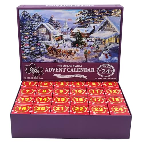 Tayuvira Geburtstag Geschenk für Ihn/Sie Adventskalender Puzzle Erwachsene Puzzle Weihnachten Schnee Winter 1008 Teile in 24 Boxen 24 Tage Geburtstag Geschenk für Freund Freundin Ehemann Ehefrau
