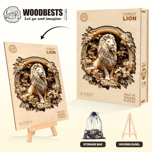 KAAYEE Puzzle de Madera para Adultos, León del Bosque Rompecabezas 11.4x11.4 pulgadas 200 piezas | Puzzle de Madera con Forma Única y Visión 3D Avanzada miniatura 6