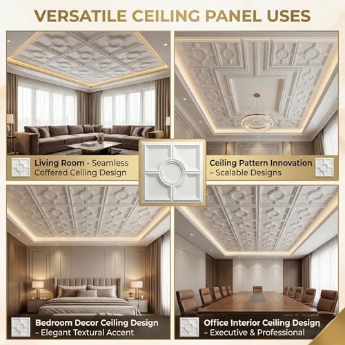 Image of Kayra Decor PVC Ceiling Panel 60x60 cm|Regal Medallion Panel|White|50 Tiles Cover 200 Sq Ft| Modern False Ceiling|Royal & Elegant Finish