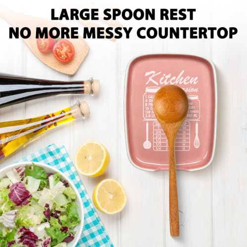 Image of Pink Spoon Rest for Stove Top, Ceramic Spoon Holder for Kitchen Counter