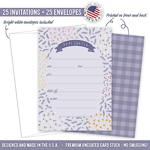 Image of Koko Paper Co Superbloom Wildflowers All-Occasion Invitations | 25 Flat Cards with 25 Bright White Envelopes (50 Count Total)