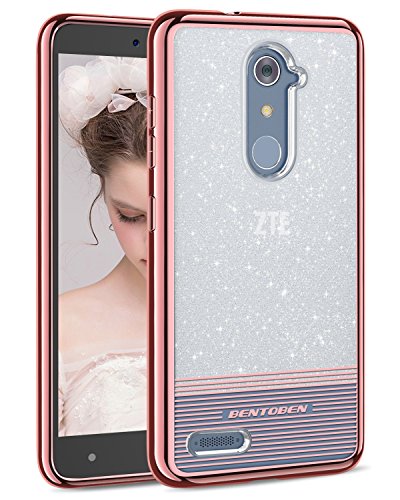 BENTOBEN Phone Case for ZTE ZMax Pro/ZTE Blade X MAX/ZTE Grand X Max 2/ZTE Imperial Max, Clear Bling Glitter Stripes Dual Layers Hybrid Shockproof Protective Phone Case