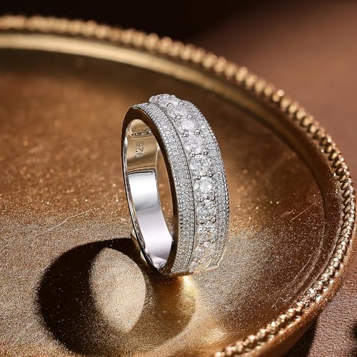 SweetJew Womens Moissanite Wedding Band 925 Sterling Silver 1.5ct 71 Round Cut 3 Rows Sparkling Elegant Eternity Engagement Ring Size 7 — view 3
