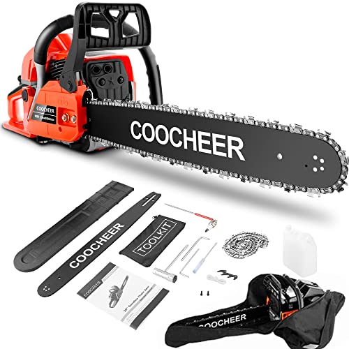 Gas Chainsaw 62CC Power Chain Saw 3.5-HP 2-Cycle Gasoline Handheld Cordless Chain Saws 20 Inch Guide Board Chain saws with Tool Kit and Carrying Bag for Cutting Wood, Trees and Farm Use -  COOCHEER, 5098_5_US