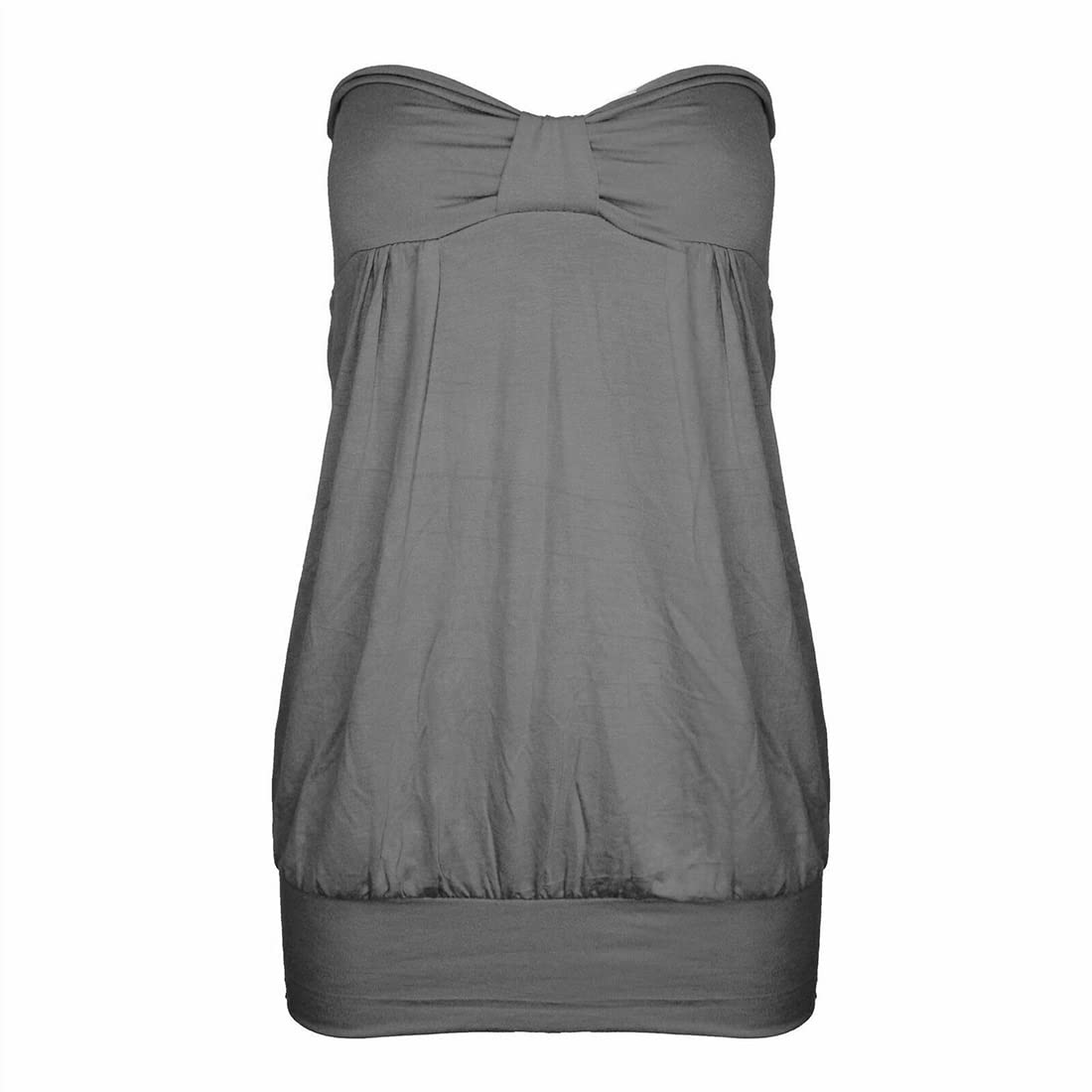 Womens Plain Strapless Front Knot Boob Tube Top Ladies Casual Bandeau Boob Tube Vest Top Charcoal