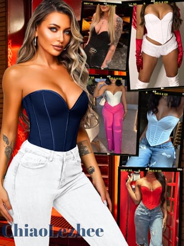 Image of ChiaoLezhee Heart Corset Top For Women, Sexy Concert Outfits Going Out, Strapless Crop Top, Overbust Bustier