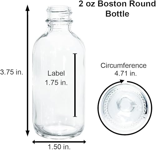 Miniatura 6 de GlassBottleOutlet Paquete de 24 unidades de 2 oz. Redondo Boston transparente con tapa de cono de poliéster negro
