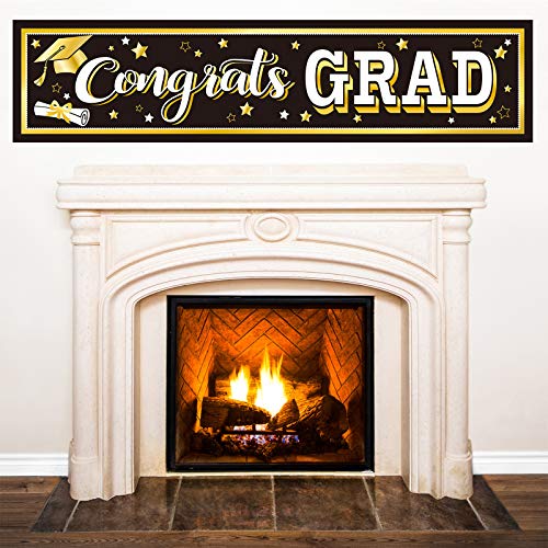 Image of Black Graduation Banner 2025 Congrats Grad Banner Graduation Party Decorations Fabric Grad Backdrop for 2025 High School or College Graduates Party Supplies